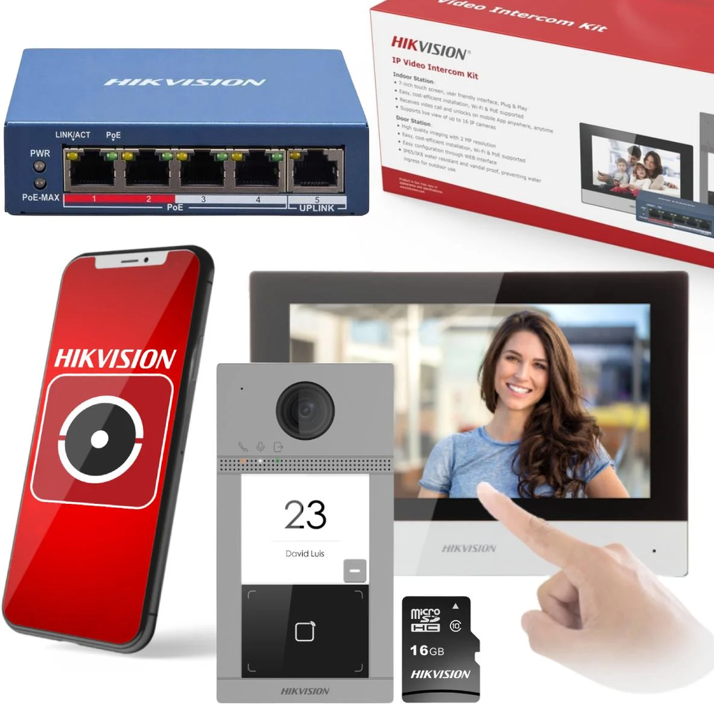 Hikvision DS-KIS604-S(C) IP-POE Kit d'interphone vidéo - 1 bouton d'appel Montage en saillie Aluminium - Écran tactile WIFI 7 pouces