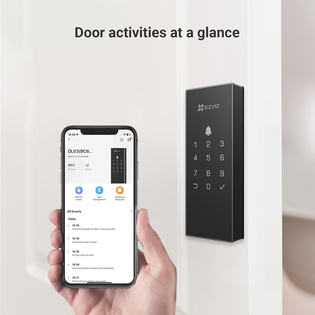 EZVIZ ‎CS-DL03(WP) Smart Door Lock with Built-in Bluetooth and Wi-Fi - Surface Mount Up to 50 Passwords