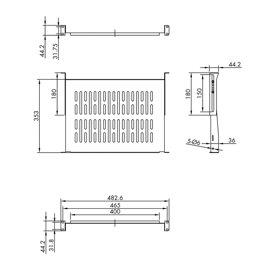 Intellinet 714891 Étagère de rack 19" 1U, 350 mm, ventilée, noire