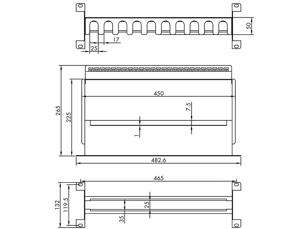 Roline 19" Cadre de support  pour montage sur rail DIN, 3U, avec gestion des câbles, noir