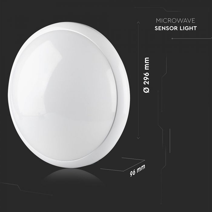 VT-8002C Plafondlamp met microgolfsensor 1xE27 Steun witte behuizing IP44