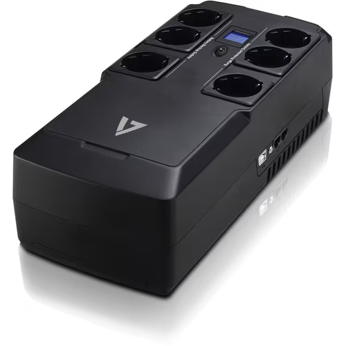 V7 UPS1DT750-1E Onduleur de secours  - 750 VA/450 W - Montage en rack 2U - Recharge en 8 heures - Autonomie en veille de 30 secondes - Entrée 230 V CA - Sortie 240 V CA - 6 prises secteur CA - Onde sinusoïdale simulée - USB - Écran LCD
