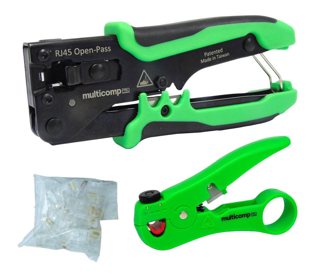 Modulaire installatiekit Open Pass met modulaire stekkerkrimper, kabelstripper en modulaire RJ45-stekkers (100 stuks)