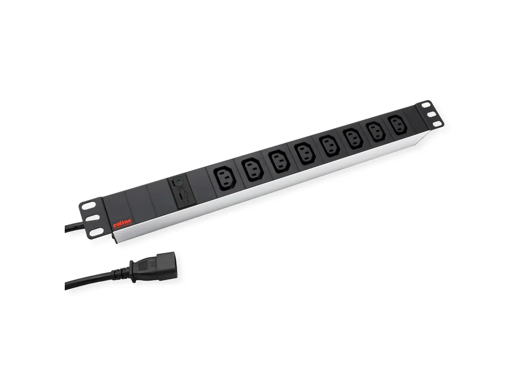 ROLINE 19.07.1629 - PDU, 19-inch rackmontage-stopcontactstrip, 8 x C13, C20-aansluiting, zonder schakelaar, aluminium