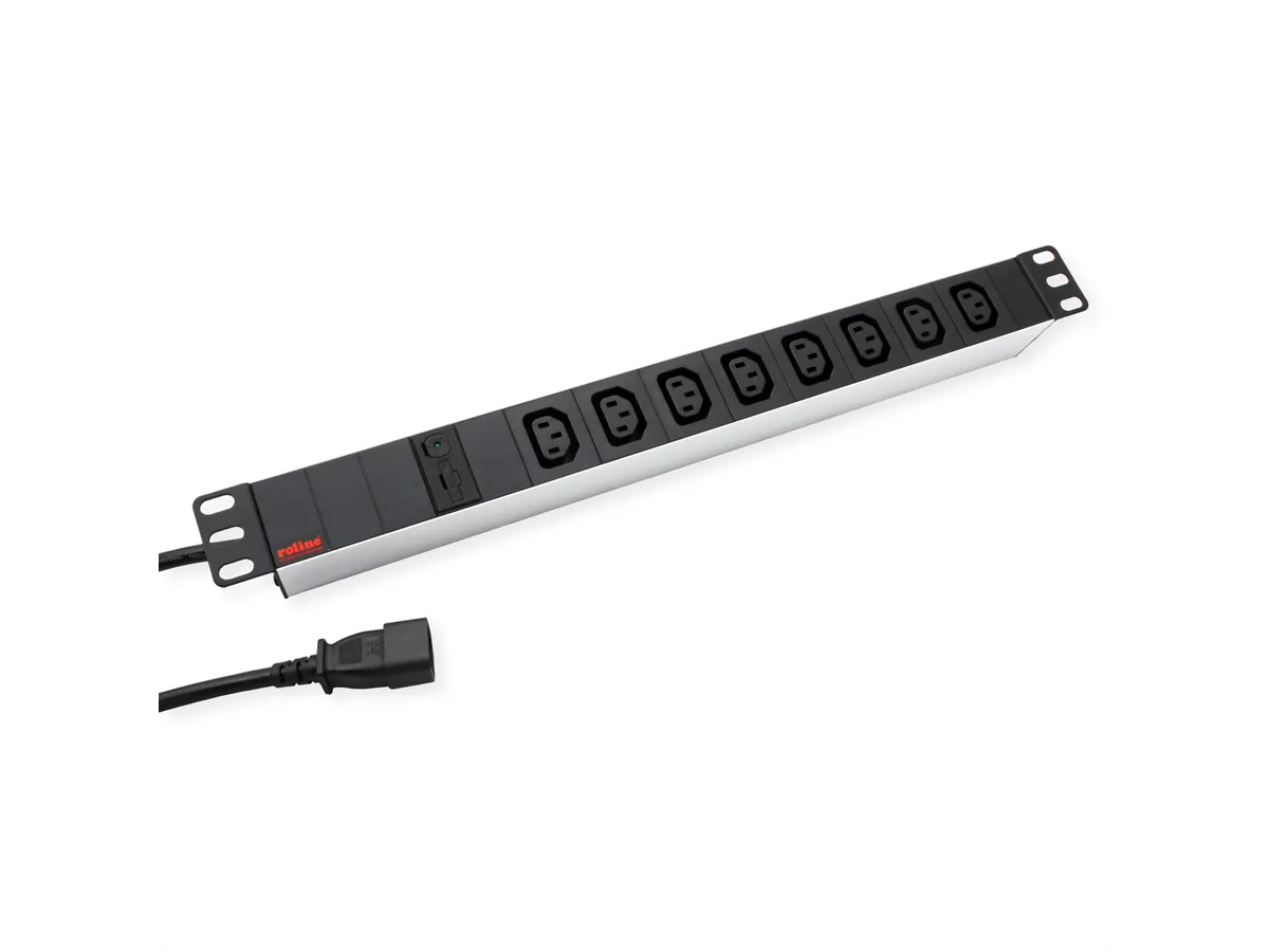 [19.07.1629] ROLINE 19.07.1629 - 19" PDU for Cabinets 8x IEC320 C13 - C14 M, 10A fused, Aluminium, 2 m