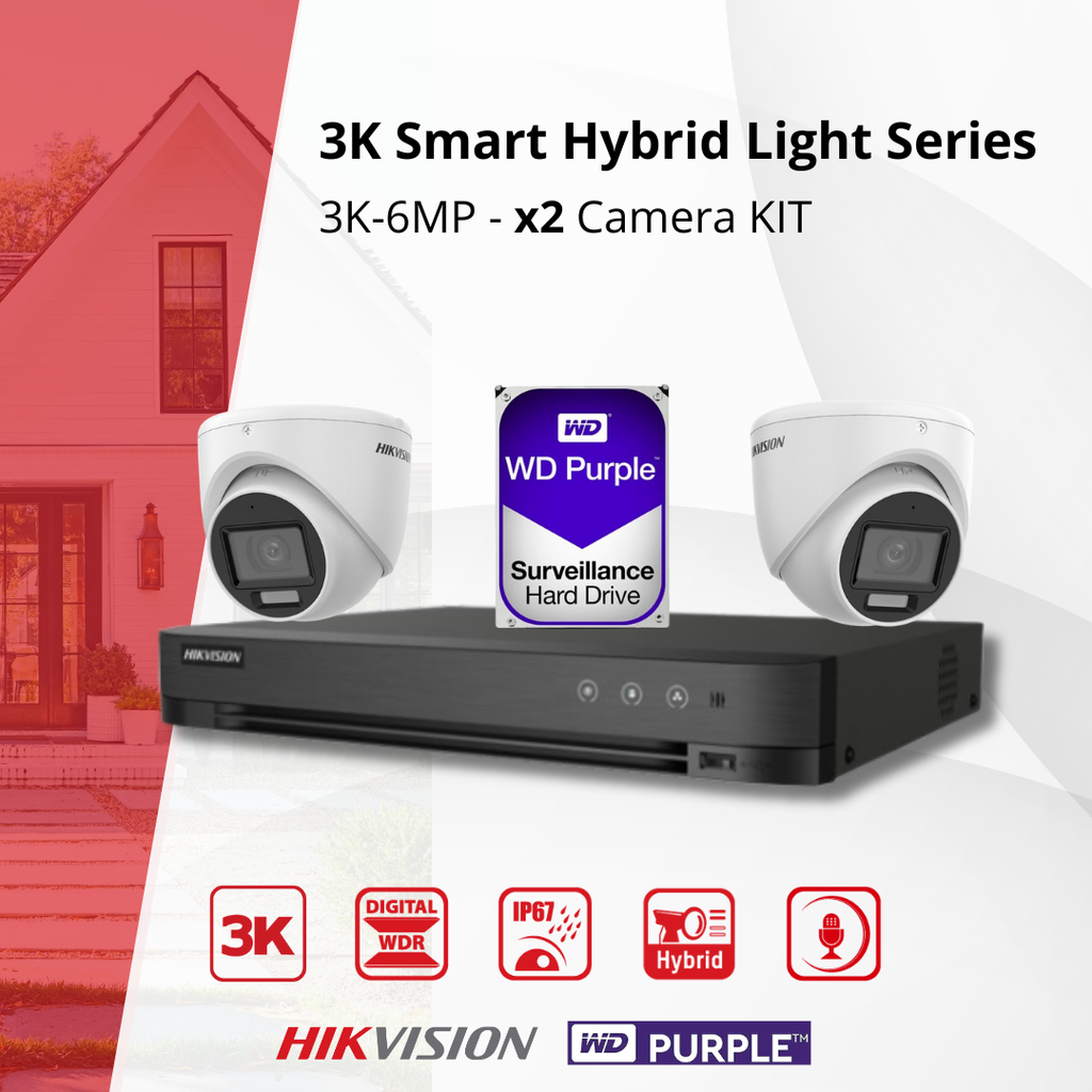 Hikvision Surveillance Camera Set Analog TurboHD 3K(5MP)- 2x/4x/6x/8x Turret Camera  3K(6MP) Dual Light Audio  Indoor/Outdoor- DVR 8 Channel -  2TB HDD