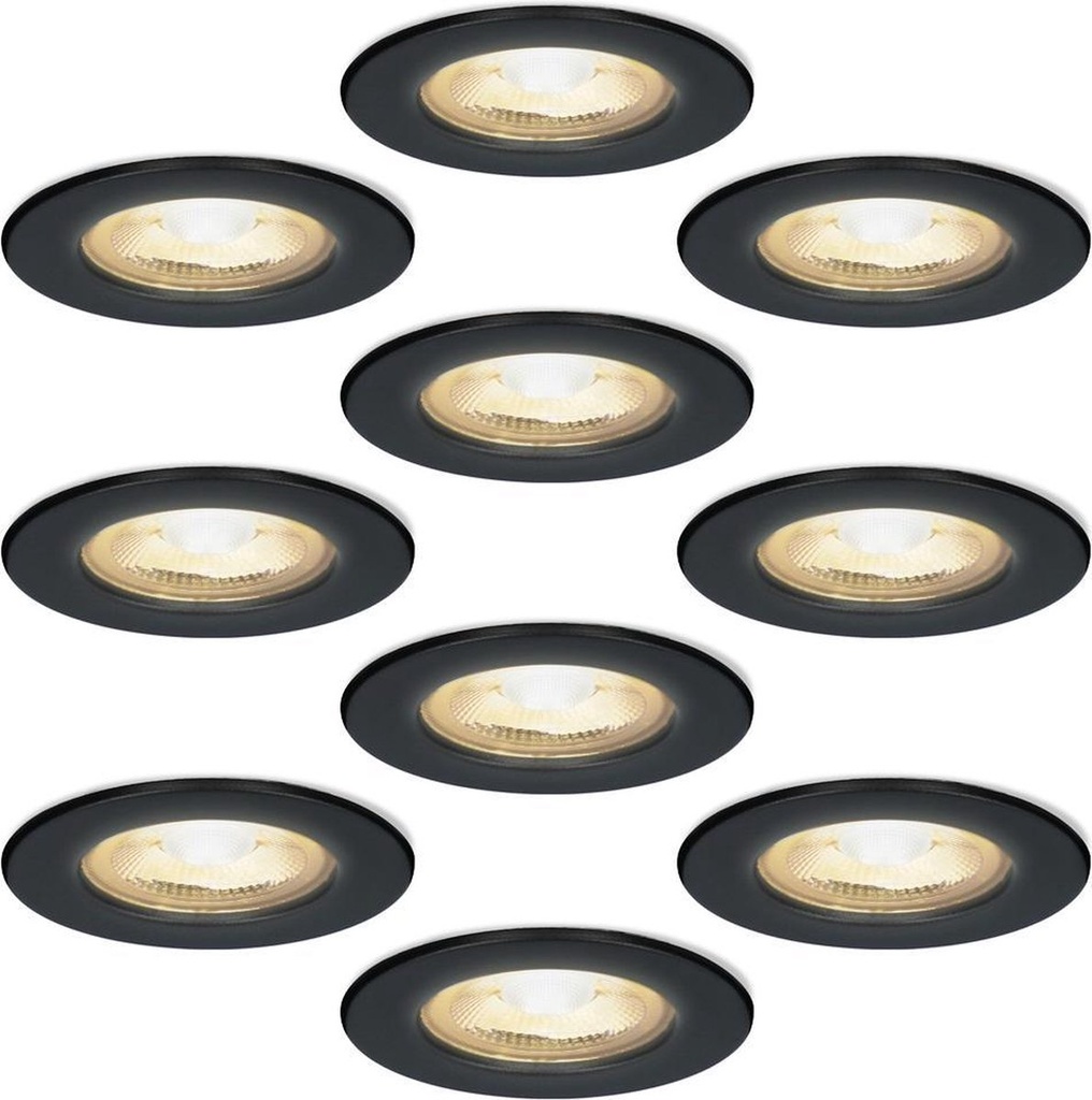 ELMARK 9251R/BL-SET Zwart Set van 10 dimbare LED inbouwspots gu10 6Watt kantelbaar - Zaagsnede 70mm
