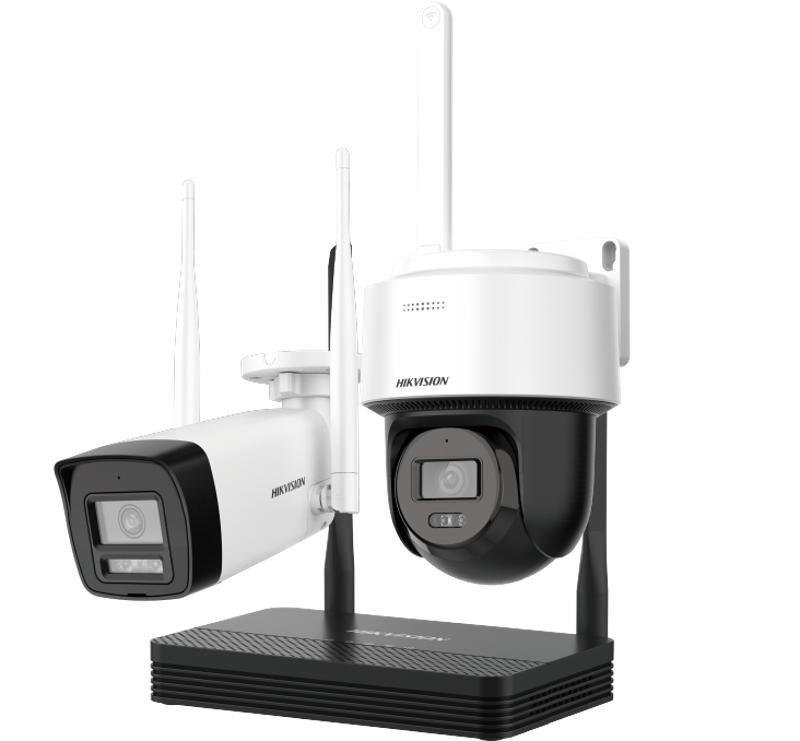 Kit HIKVISION NKS424W03H IP Wi-Fi 4MP H.265 : une caméra bullet et une caméra PTDome WiFi NVS (carte microSD en option).