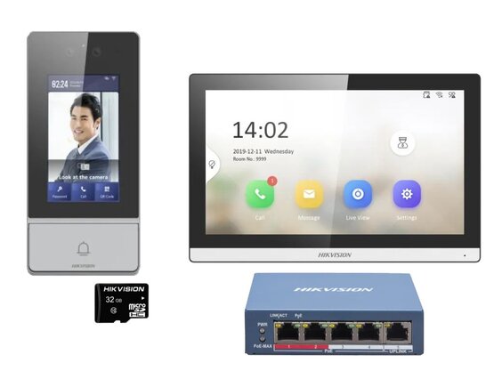 Hikvision DS-KIS902-S IP Intercom Kit with Facial Recognition, PoE - 1x Call Button, Black Body, 7-Inch Touch, Wi-Fi