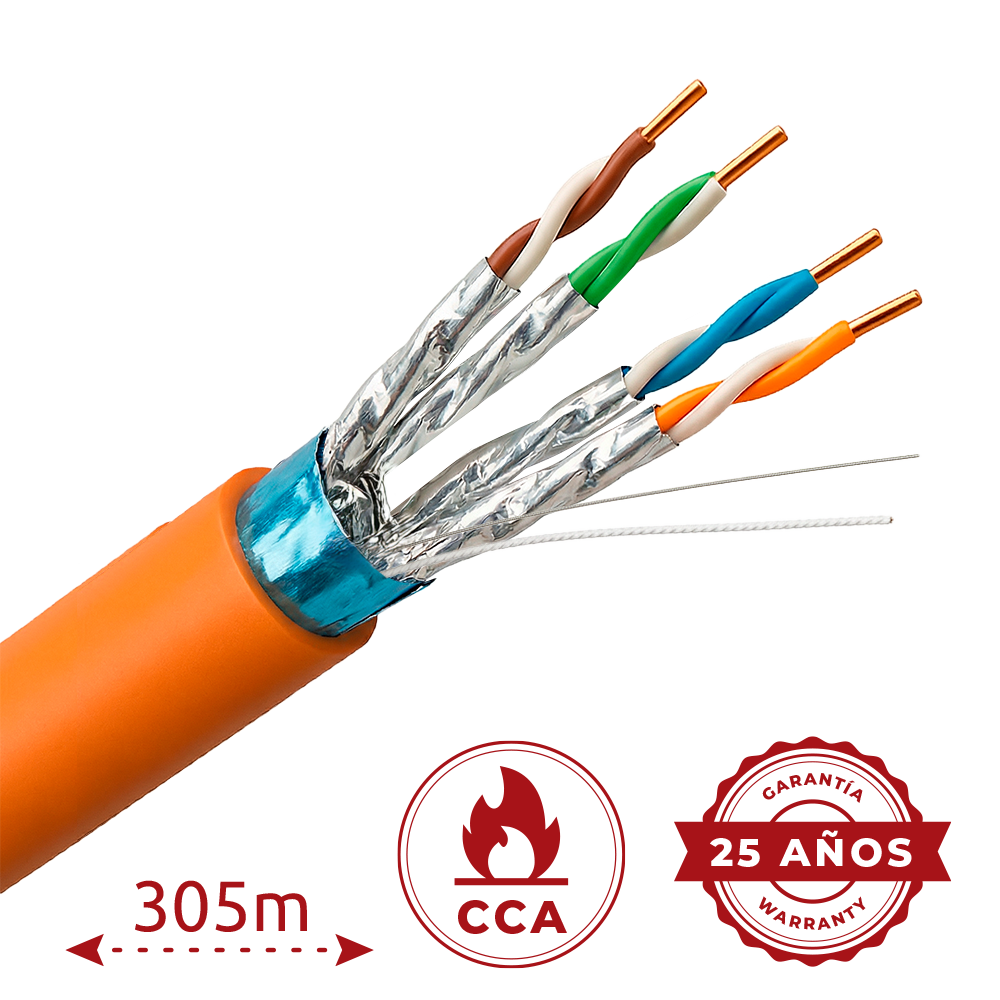 UV-FTP6A-300-BC23AWG-DCA-R-O Cat6A S/FTP 305 m Diameter 23 AWG Gecertificeerd CPR DCA LSZH / Oranje