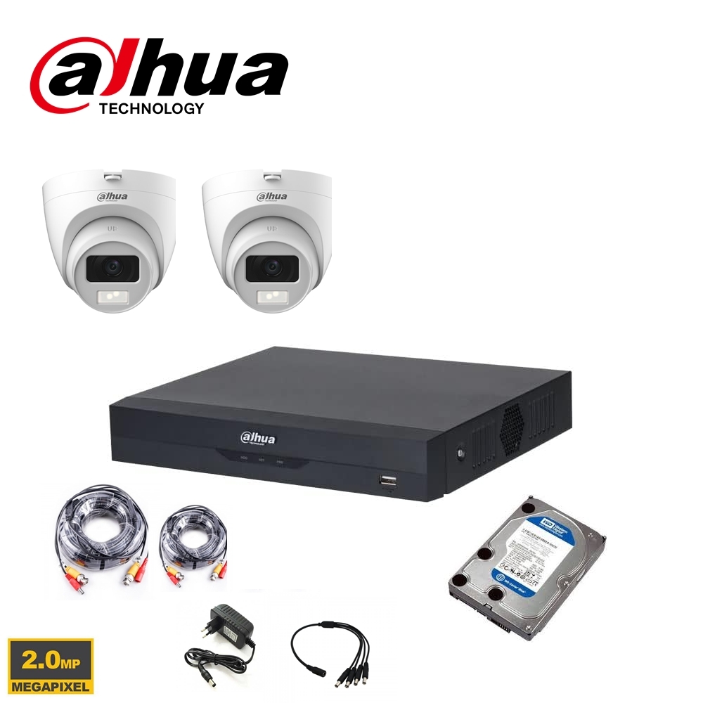 Dahua Surveillance Camera Set Analog HDCVI 2MP - DVR XVR 4CH -2x/4x  Turret Camera 2MP Smart Dual Light 2.8mm Indoor/Outdoor - 2 to 8 Camera -  1TB Hard Disk Preinstalled 