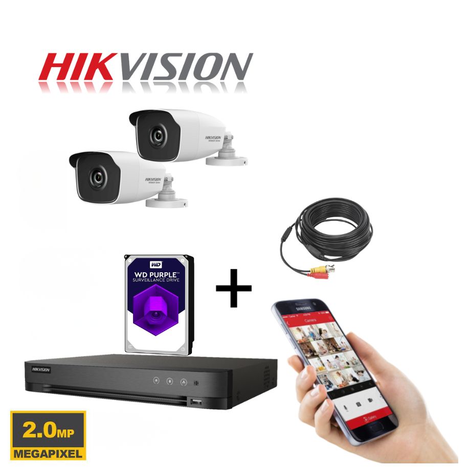 Hikvision Bewakingscameraset Analog TurboHD 2MP - 8CH KIT DVR - 2x/3x/4x Bullet camera voor binnen en buiten, 2MP IR 20M Nachtzicht - Harde schijf 1TB - Uitbreidbaar tot maximaal 8 camera's.