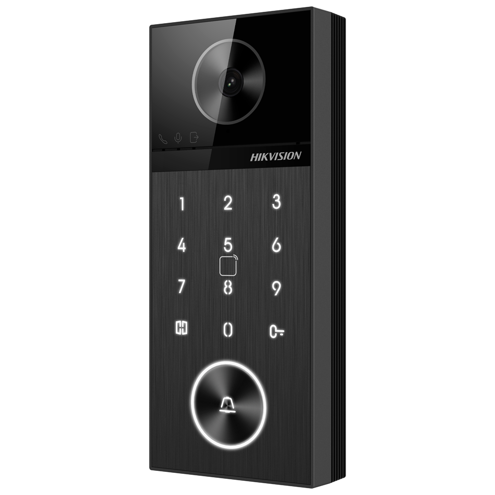 DS-KV6124-WBE1 IP-videodeurintercom met wifi-camera, 4 MP, voor buiten, IP65, opening via microvezelkaart, pincode en Bluetooth - 2 relais, mobiele app met of zonder monitor, opbouwmontage | PoE