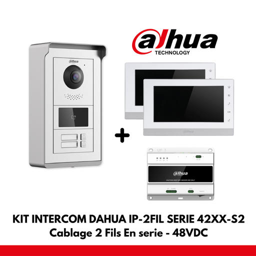 Dahua Appartementenset 2x IP-interfaceknoppen - 2 draden - 48 VDC + taglezer + 2x 7" kleurenmonitor - seriële bedrading