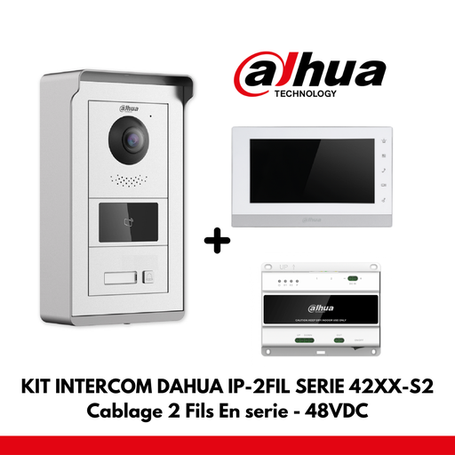 Kit Dahua Villa - Module 1 bouton IP - 2 fils - Lecteur de cartes 48 V CC + Moniteur couleur 7 pouces