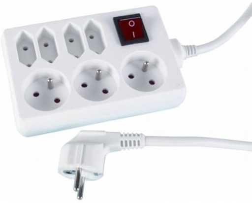 [8829] VT-1177-7 7x Prijs 2P+T Kubusblok multiprises + interrupteur cordon - 3G1.5 - Blanc -1,5m