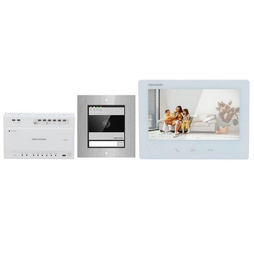[DS-KIS704EY] Hikvision DS-KIS704EY/Aluminium 2-draads HD-video-intercomkit met IP-aansluiting, 1 belknop en 7-inch touchscreen met wifi-monitor.