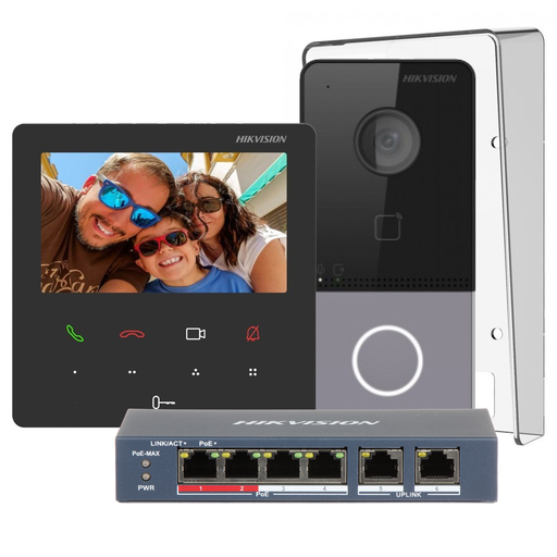[DS-KIS606-P(C)] Hikvision DS-KIS606-P IP-video-intercomset, inclusief 1 belknop, opbouwmontage en een 4,3-inch kleurentouchscreen met wifi.