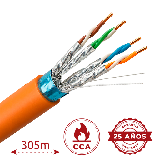 [UV-FTP6A-300-BC23AWG-DCA-R-O] UV-FTP6A-300-BC23AWG-DCA-R-O Cat6A S/FTP 305 m Diameter 23 AWG Gecertificeerd CPR DCA LSZH / Oranje