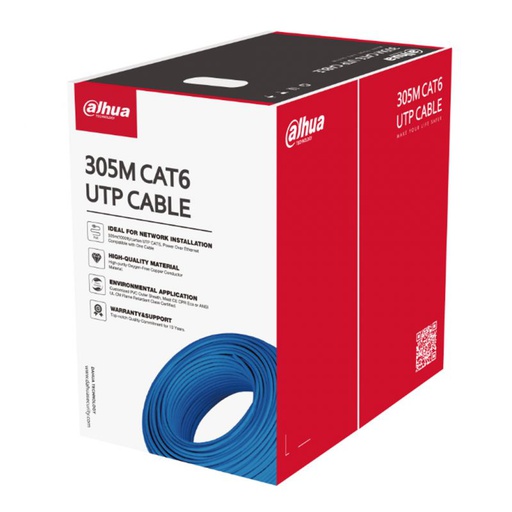 [PFM923I-6UN-C(Blue)] Dahua PFM923I-6UN-C 305m UTP CAT6 LSZH Blue- Cuivre haute pureté ; Sans halogène Certifié ignifuge classe CE CPR Eca - Gaine PVC Bleu