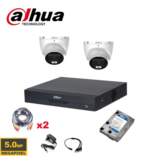 [KITCVI-5MT] Dahua caméras de surveillance Kit analogiques HDCVI 5MP - DVR XVR 8 canaux - Caméra tourelle 2x/4x/6x/8x 5MP double éclairage intelligent 2,8 mm intérieur/extérieur - 2 à 8 caméras - Disque dur 1 To préinstallé