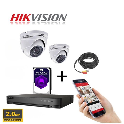 Hikvision Surveillance Camera Set Analog TurboHD 2MP - 8CH KIT DVR - 2x/4x/6x/8x Bullet Camera Outdoor 2MP IR 20M Night Vision - Hard Disk 1TB -Extensible Max 8 Cameras-