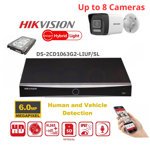 HIKVISION Bewakingscameraset 8x Kanaal 6MP Value G2 Serie Dual Light MD2.0 - 2/3/4/5/6/7/8X IP-camera Bullet 6MP - NVR 8x Kanaal POE Acusense - Harde schijf 4/6TB Voorgeïnstalleerd