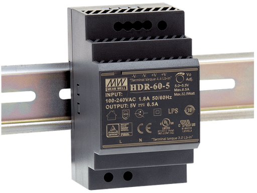 [DC24V-60-DIN] MW HDR-60-24 Schakelvoeding, DIN-montage, 60 W, 24 V / 2,5 A